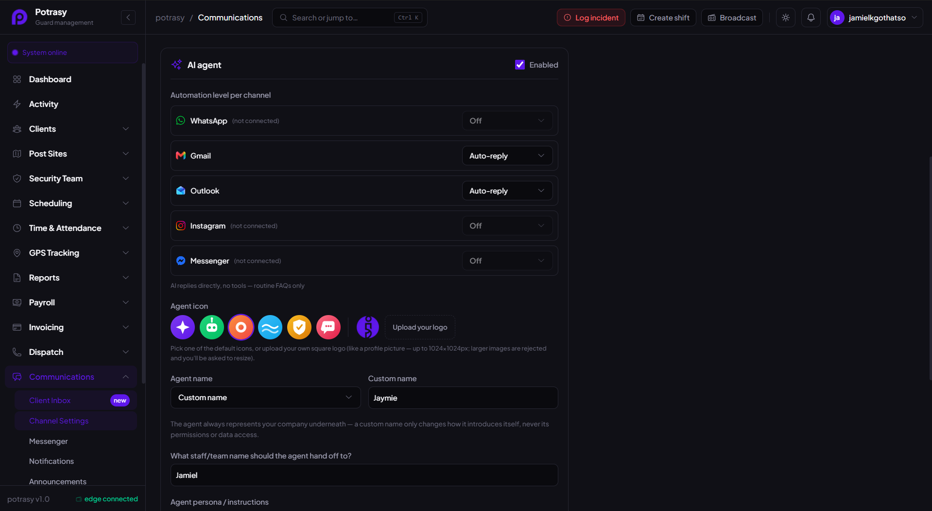 Channels screen in Potrasy
